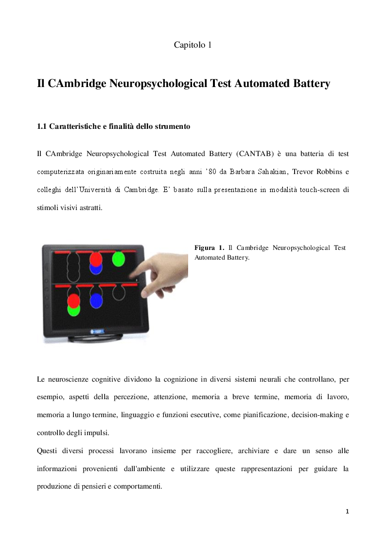 Anteprima della tesi: Il CAmbridge Neuropsychological Test Automated Battery (CANTAB) per la diagnosi preclinica dei disturbi cognitivi dell'adulto, Pagina 4