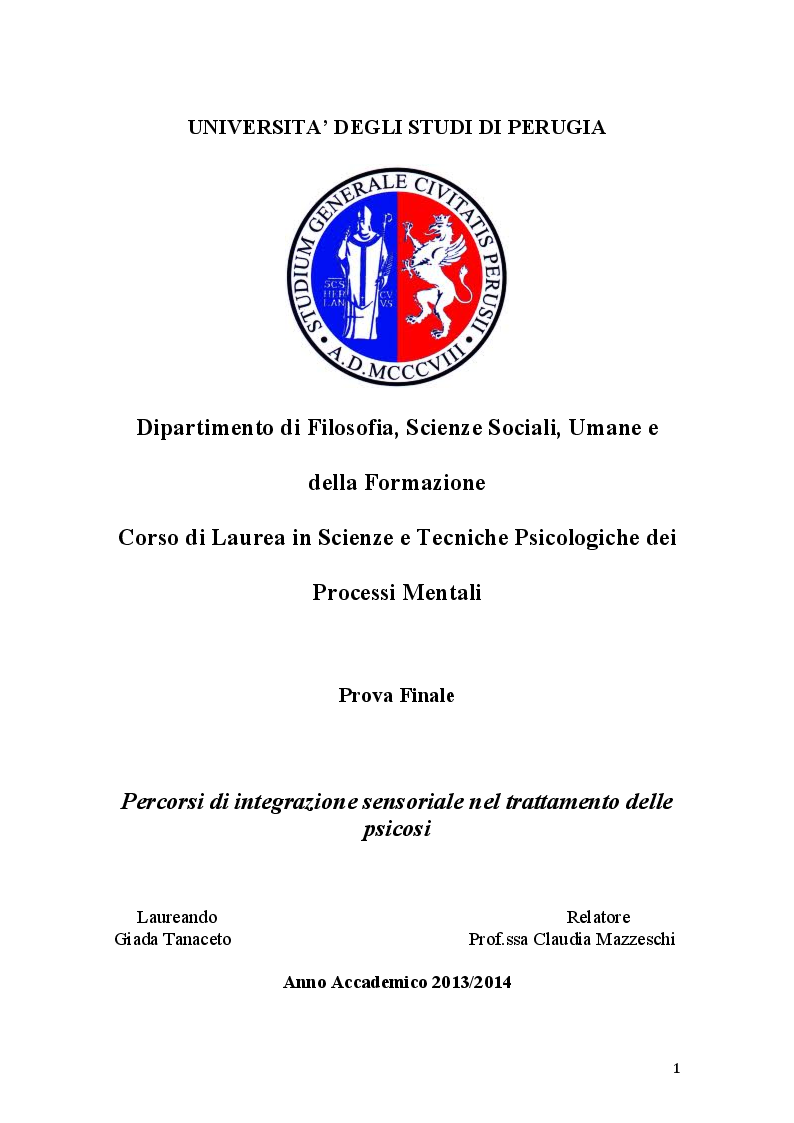 Anteprima della tesi: Percorsi di integrazione sensoriale nel trattamento delle psicosi, Pagina 1