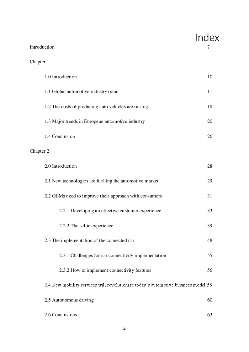Indice della tesi: The Automotive Industry Evolution: an Analysis of the Business Model of Today and Tomorrow, Pagina 1
