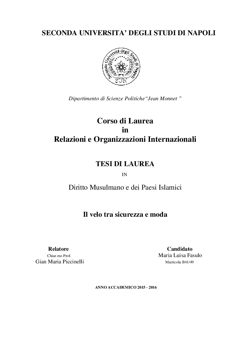 Anteprima della tesi: Il velo tra moda e sicurezza, Pagina 1