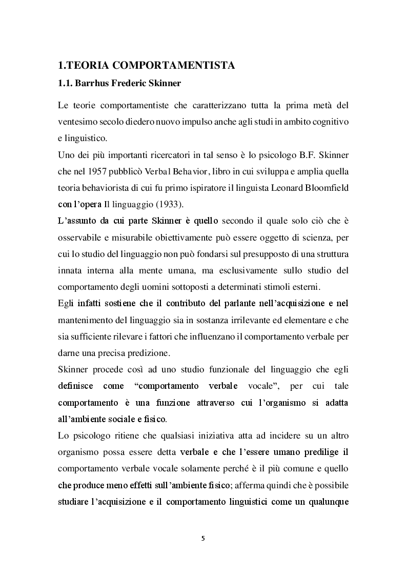 Anteprima della tesi: Approcci all'acquisizione del linguaggio: dal comportamentismo alla teoria interazionista, Pagina 4