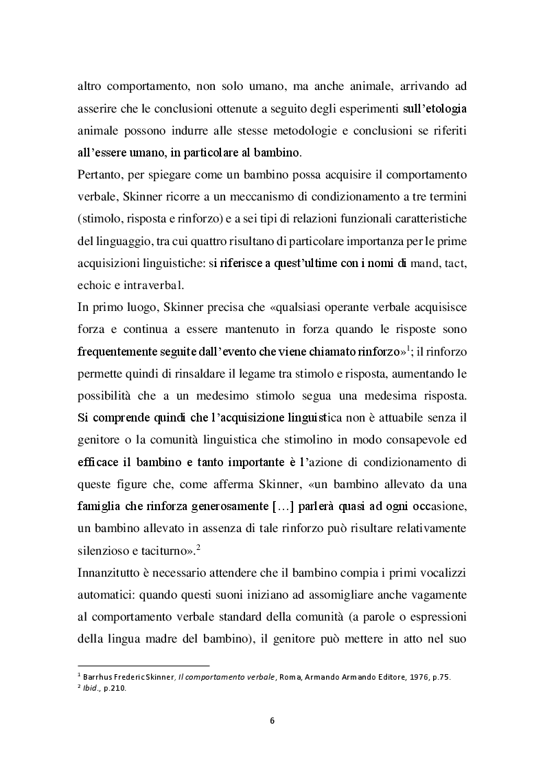 Anteprima della tesi: Approcci all'acquisizione del linguaggio: dal comportamentismo alla teoria interazionista, Pagina 5