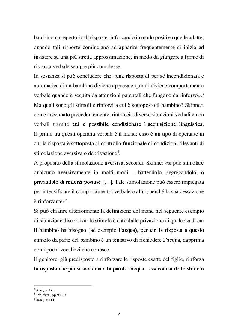 Anteprima della tesi: Approcci all'acquisizione del linguaggio: dal comportamentismo alla teoria interazionista, Pagina 6