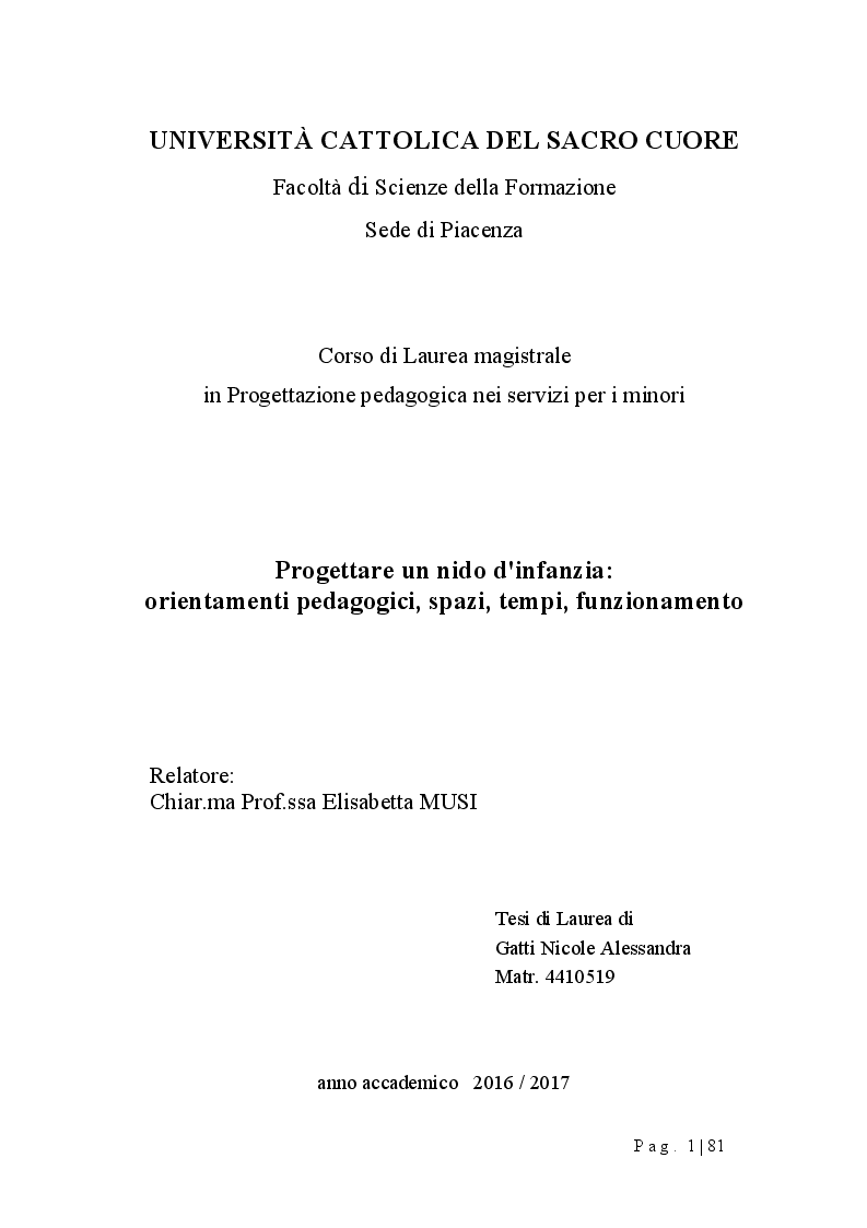 Anteprima della tesi: Progettare un nido d'infanzia: orientamenti pedagogici, spazi, tempi, funzionamento, Pagina 1