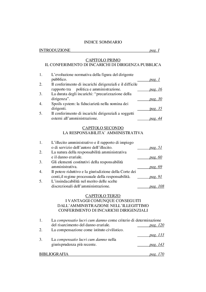 Indice della tesi: La responsabilità amministrativa per illecito conferimento di incarichi esterni, Pagina 1