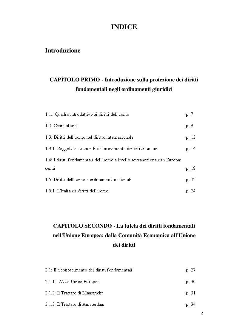 Indice della tesi: L'influenza del diritto dell'Unione Europea nel diritto del lavoro, Pagina 1