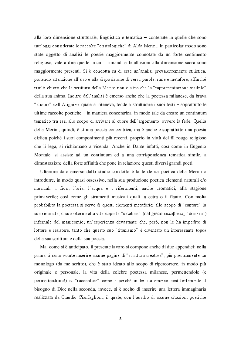 Anteprima della tesi: "Io trovo i miei versi intingendo il calamaio nel cielo": sentimento religioso e ispirazione poetica nella poesia di Alda Merini, Pagina 5