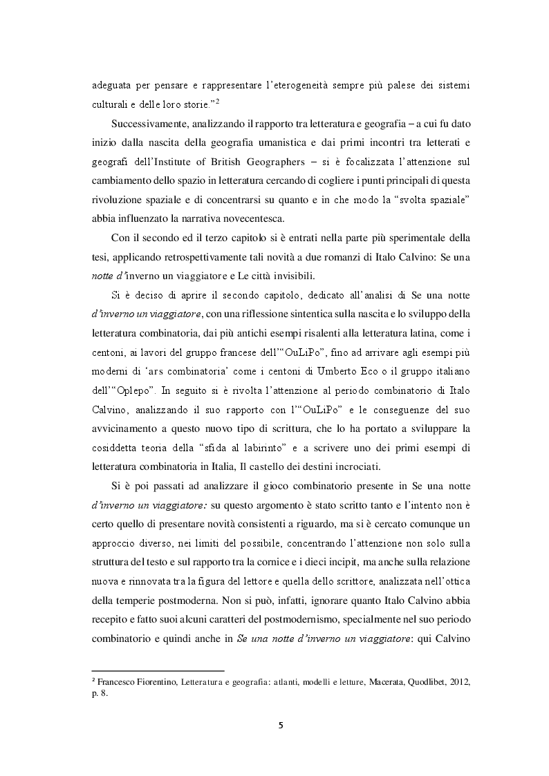 Anteprima della tesi: Spatial turn e gioco combinatorio nella narrativa di Italo Calvino: da ''Se una notte d'inverno un viaggiatore'' a ''Le città invisibili'', Pagina 3