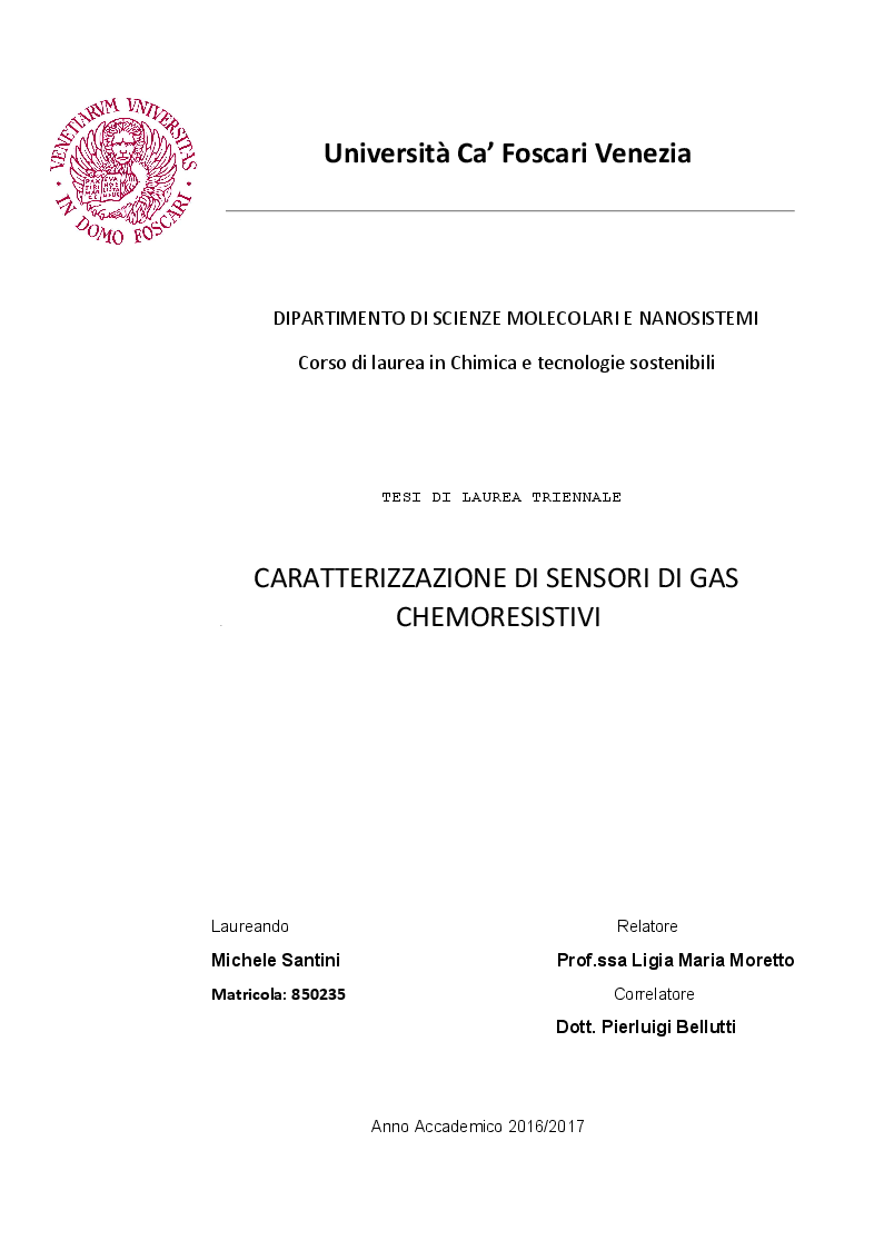 Anteprima della tesi: Caratterizzazione di sensori di gas chemoresistivi, Pagina 1