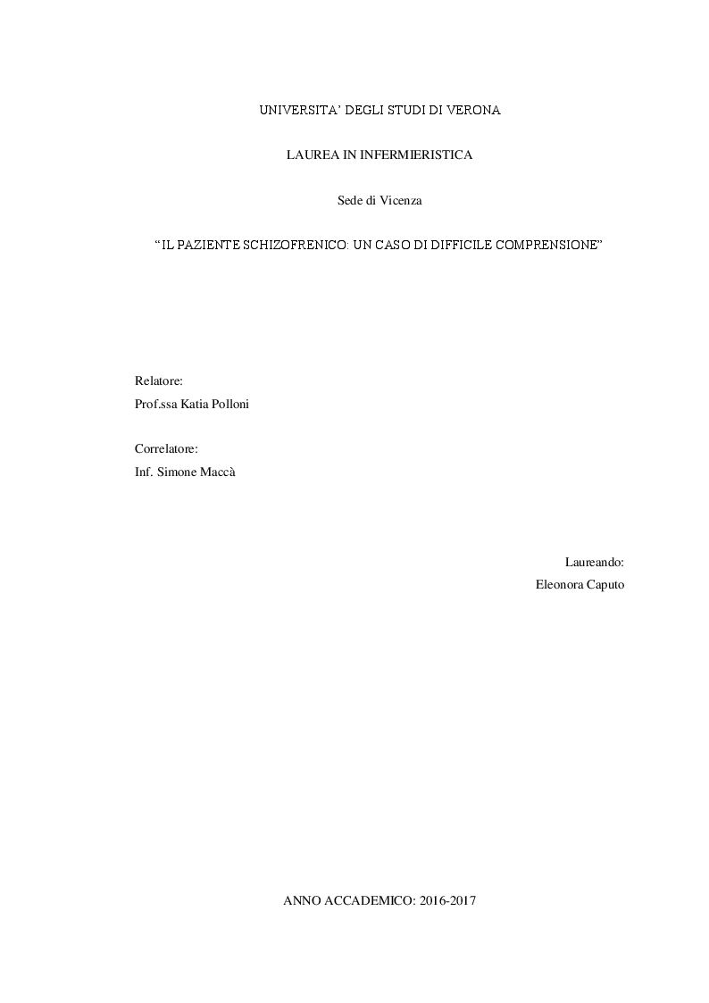 Anteprima della tesi: Il paziente schizofrenico: un caso di difficile comprensione (case report), Pagina 1