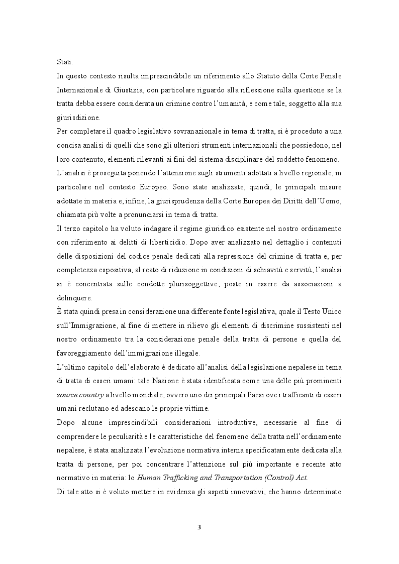 Anteprima della tesi: La prevenzione e la repressione penale della tratta di esseri umani: gli strumenti internazionali e le misure adottate nella legislazione italiana e nepalese, Pagina 4