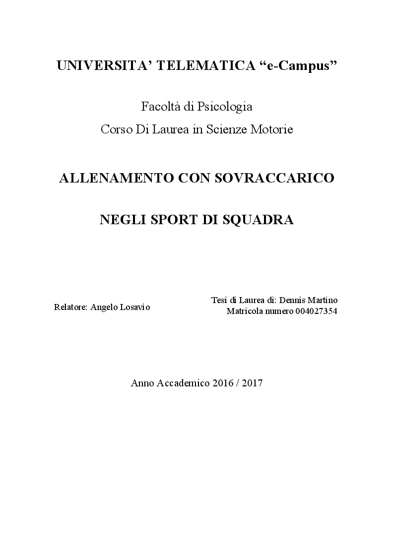 Anteprima della tesi: Allenamento con sovraccarico negli sport di squadra, Pagina 1