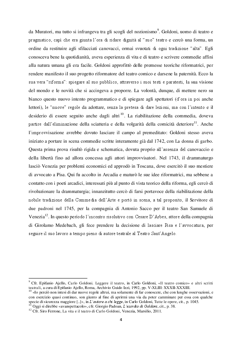 Anteprima della tesi: Il "Teatro comico" di Carlo Goldoni e la rappresentazione di Marco Bernardi, Pagina 4