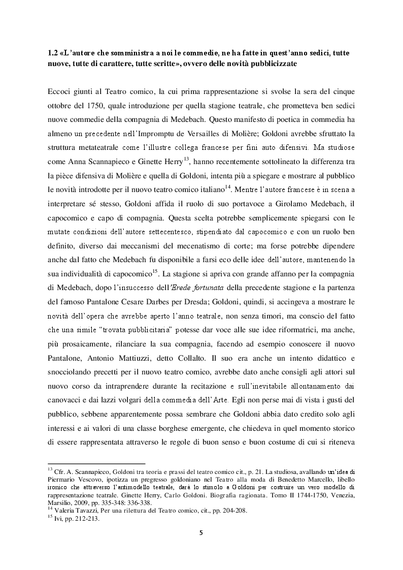 Anteprima della tesi: Il "Teatro comico" di Carlo Goldoni e la rappresentazione di Marco Bernardi, Pagina 5