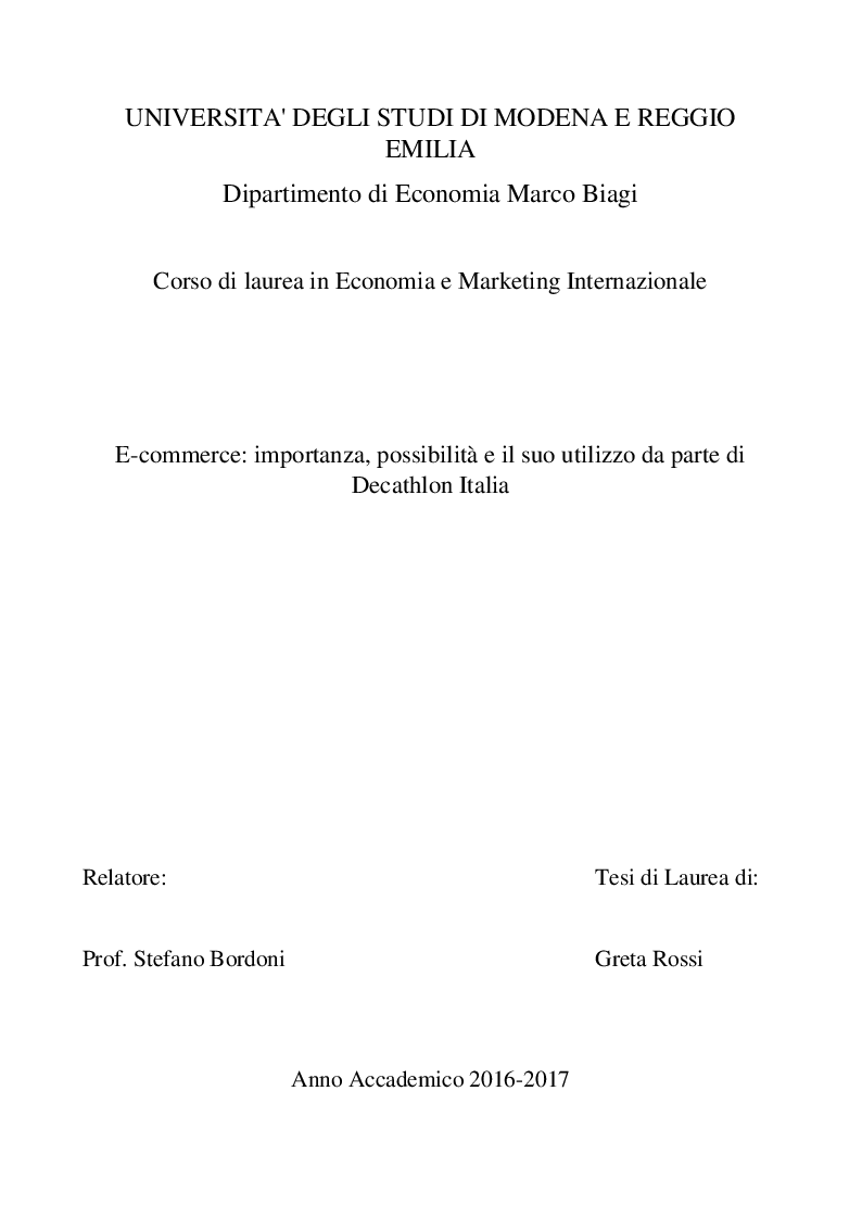 Anteprima della tesi: E-commerce: importanza, possibilità e il suo utilizzo da parte di Decathlon Italia, Pagina 1