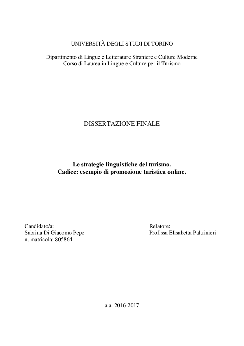 Anteprima della tesi: Le strategie linguistiche del turismo. Cadice: esempio di promozione turistica online. , Pagina 1