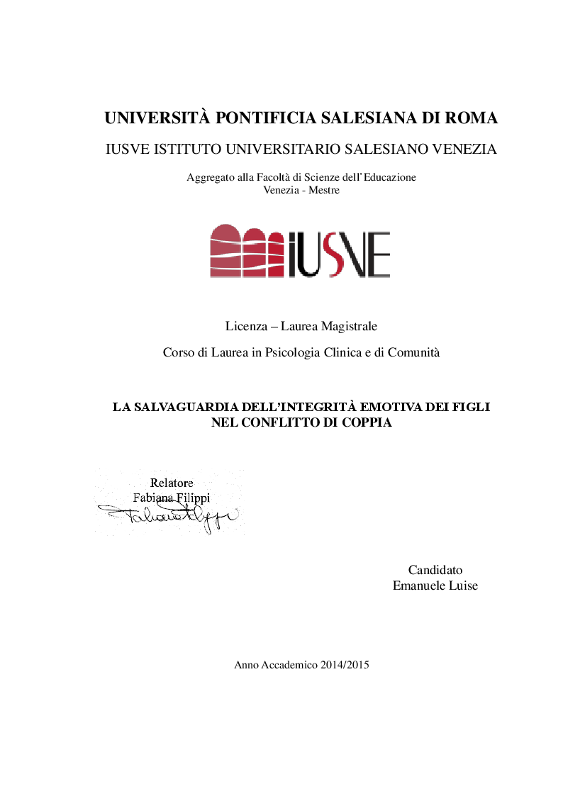 Anteprima della tesi: La salvaguardia dell'integrità emotiva dei figli nel conflitto di coppia, Pagina 1
