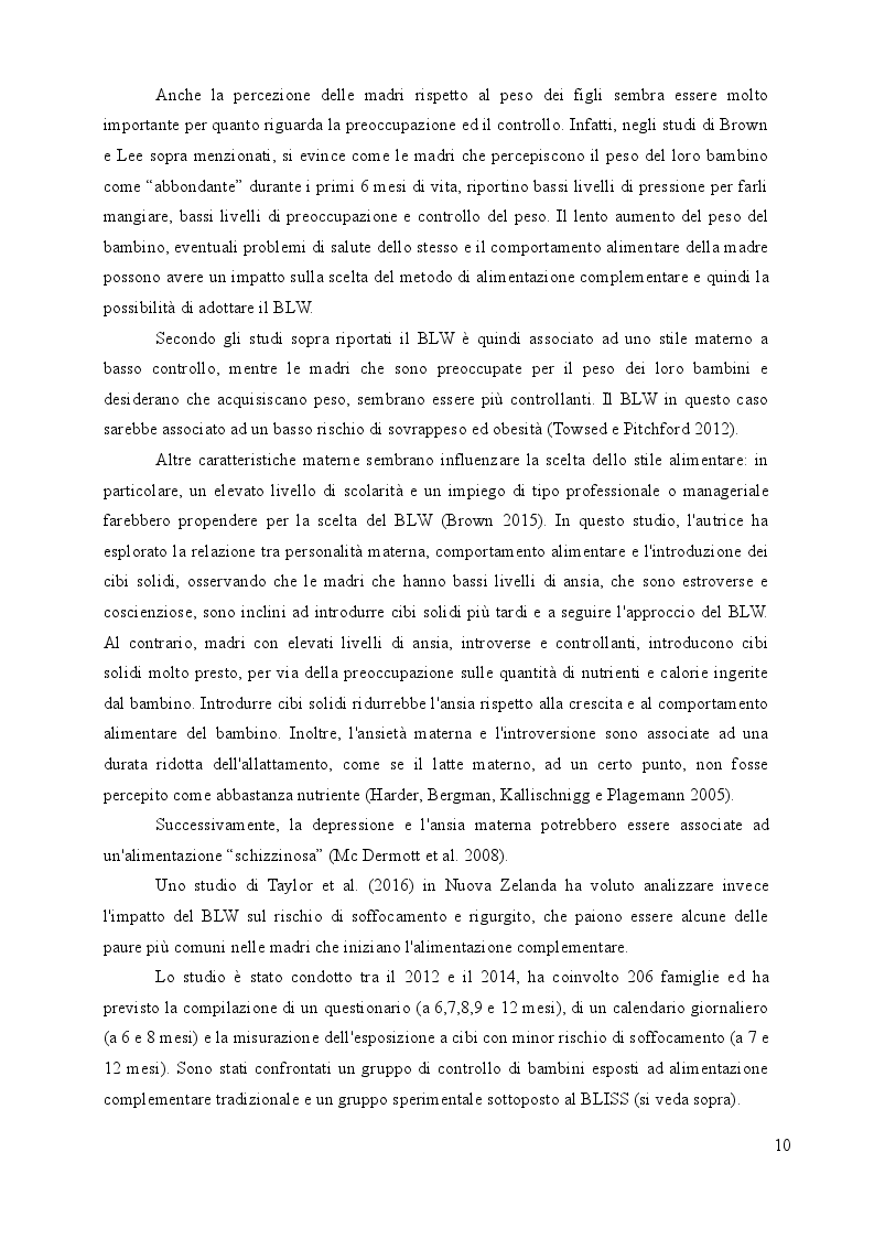 Estratto dalla tesi: Alimentazione complementare a richiesta in bambini di 6-12 mesi: un'indagine on line