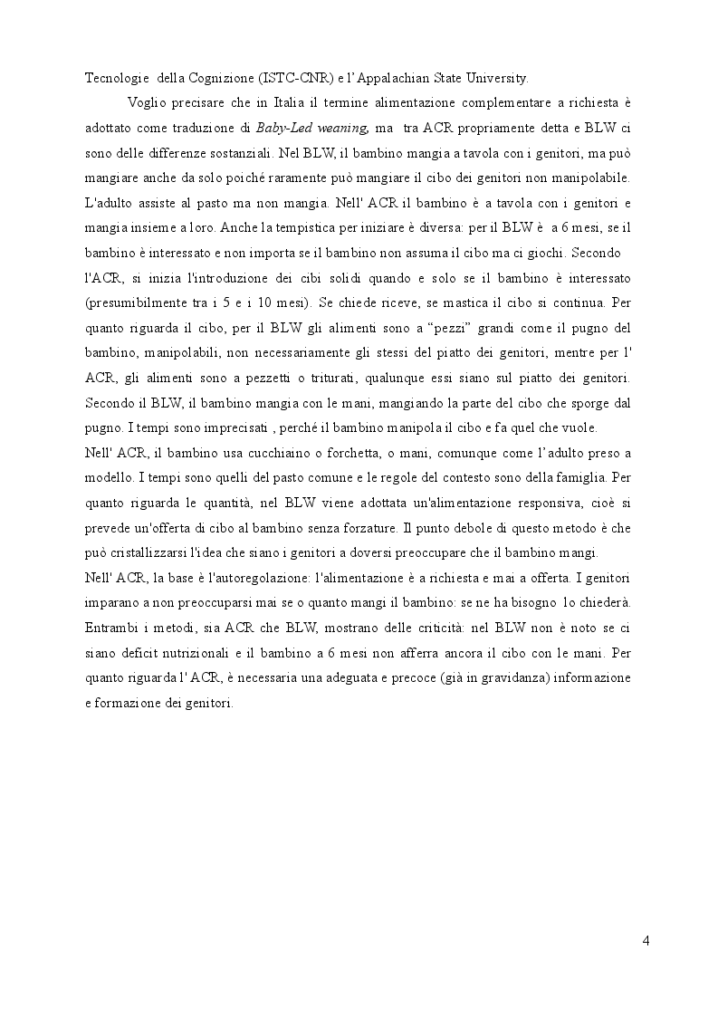 Anteprima della tesi: Alimentazione complementare a richiesta in bambini di 6-12 mesi: un'indagine on line, Pagina 4