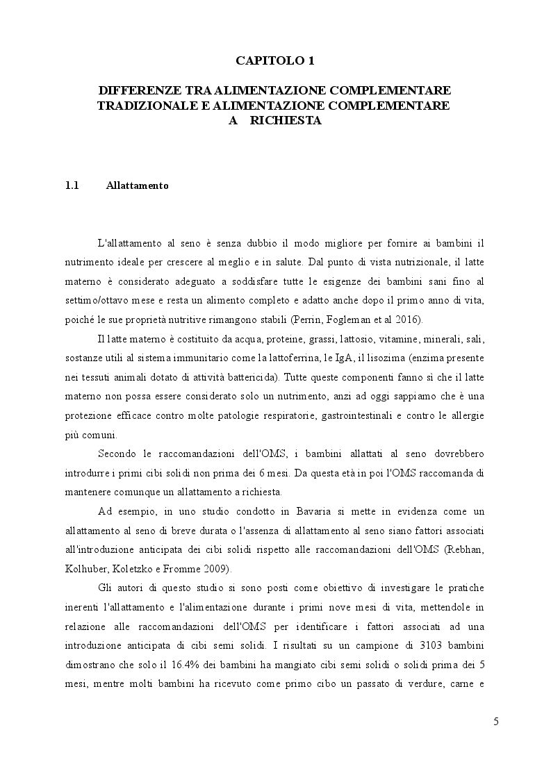 Anteprima della tesi: Alimentazione complementare a richiesta in bambini di 6-12 mesi: un'indagine on line, Pagina 5