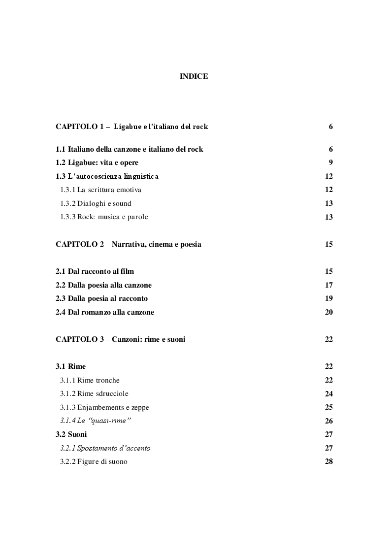 Indice della tesi: La lingua delle canzoni di Ligabue, Pagina 1
