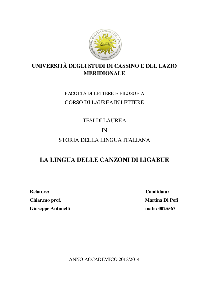 Anteprima della tesi: La lingua delle canzoni di Ligabue, Pagina 1