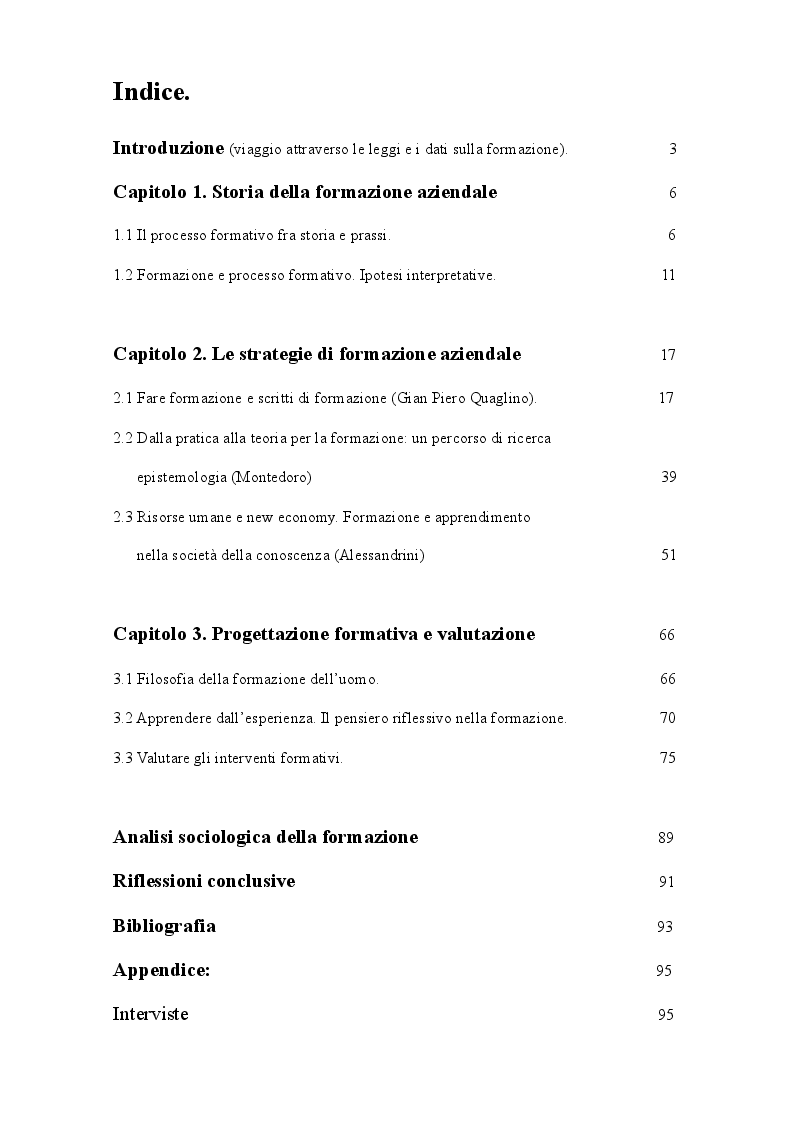 Indice della tesi: La formazione come strategia per il successo, Pagina 1
