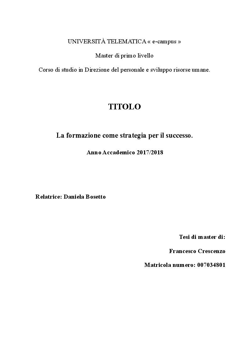 Anteprima della tesi: La formazione come strategia per il successo, Pagina 1