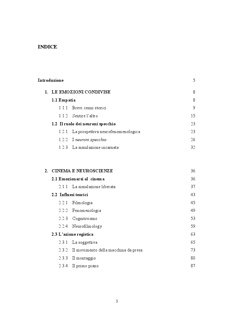 Indice della tesi: Attraverso lo schermo: le emozioni tra cinema e cervello, Pagina 1