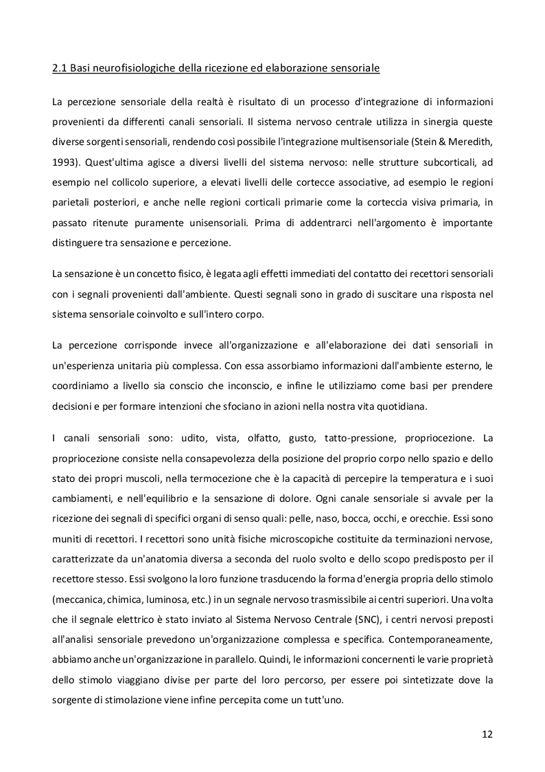 Estratto dalla tesi: Sensorialità autistica: una singolare esperienza del mondo. Comprendere il profilo di funzionamento sensoriale per progettare l'iter psicoeducativo
