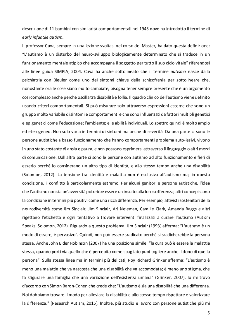 Anteprima della tesi: Sensorialità autistica: una singolare esperienza del mondo. Comprendere il profilo di funzionamento sensoriale per progettare l'iter psicoeducativo, Pagina 4