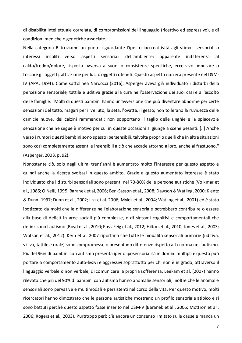 Anteprima della tesi: Sensorialità autistica: una singolare esperienza del mondo. Comprendere il profilo di funzionamento sensoriale per progettare l'iter psicoeducativo, Pagina 6
