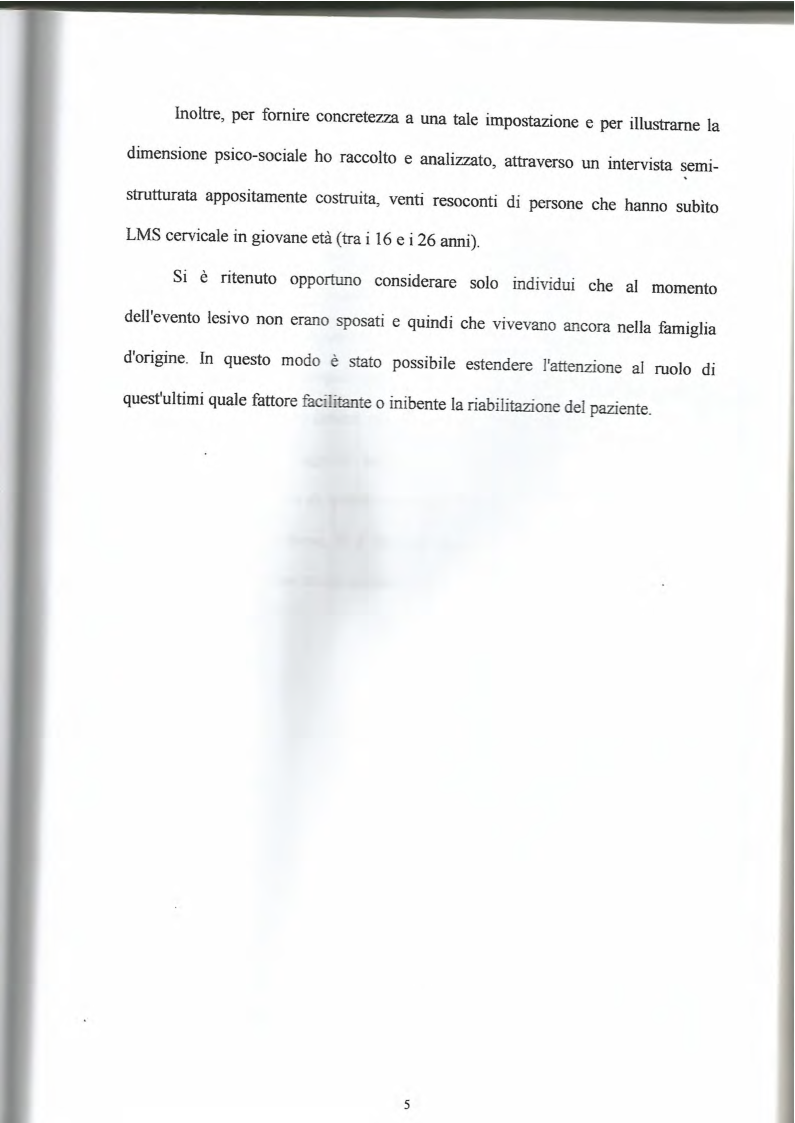 Anteprima della tesi: La lesione al midollo cervicale: un approccio psicologico-riabilitativo, Pagina 4
