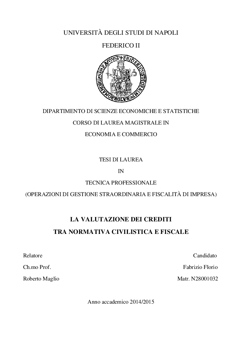 Anteprima della tesi: La valutazione dei crediti tra normativa civilistica e fiscale, Pagina 1