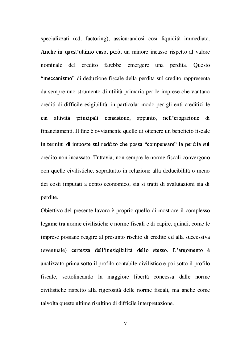 Anteprima della tesi: La valutazione dei crediti tra normativa civilistica e fiscale, Pagina 3