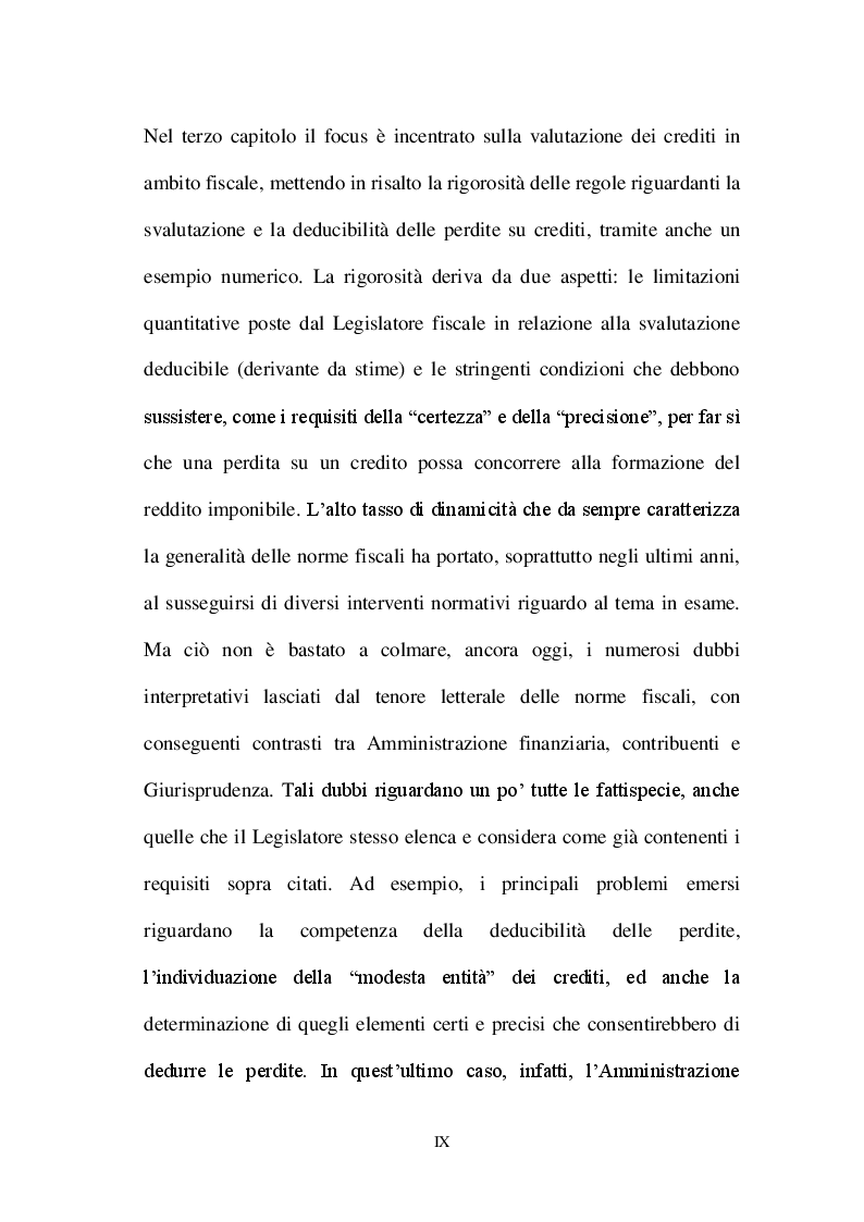 Anteprima della tesi: La valutazione dei crediti tra normativa civilistica e fiscale, Pagina 7