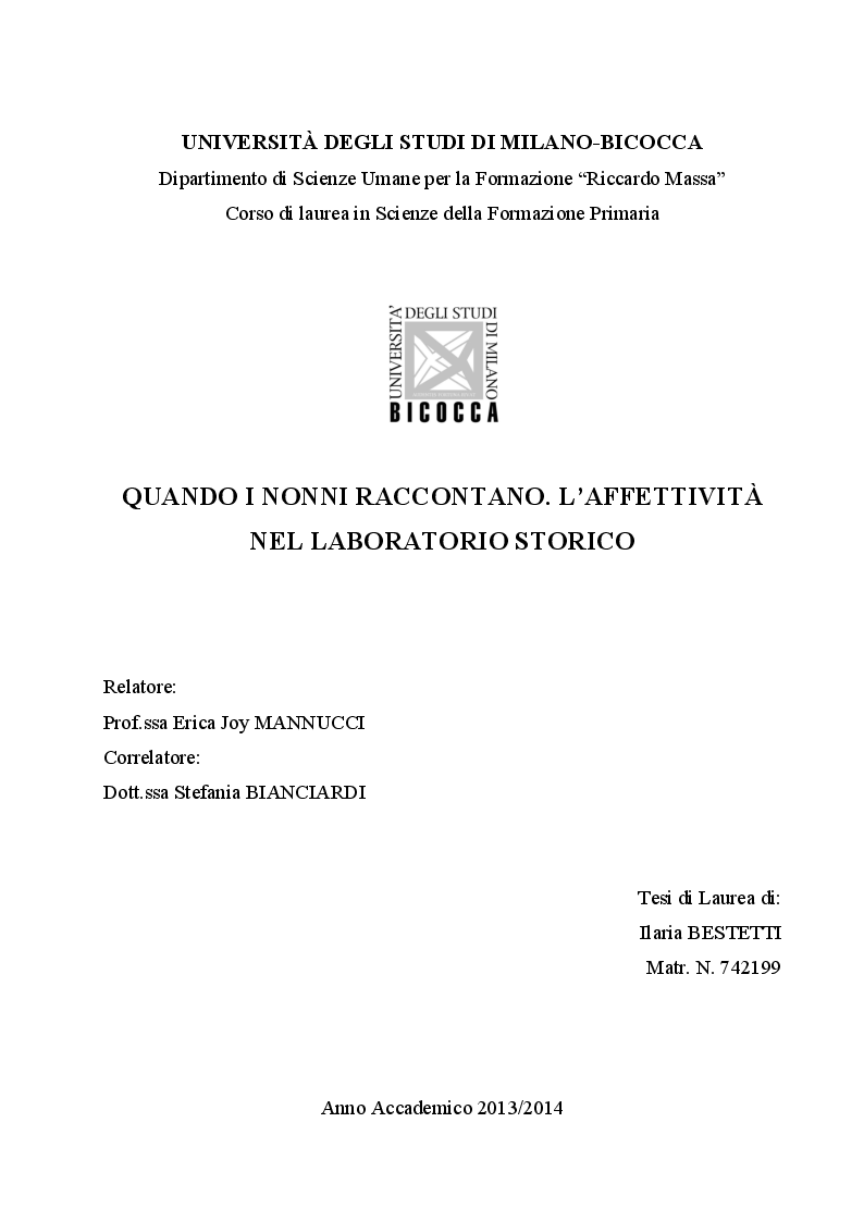 Anteprima della tesi: Quando i nonni raccontano. L'affettività nel laboratorio storico., Pagina 1