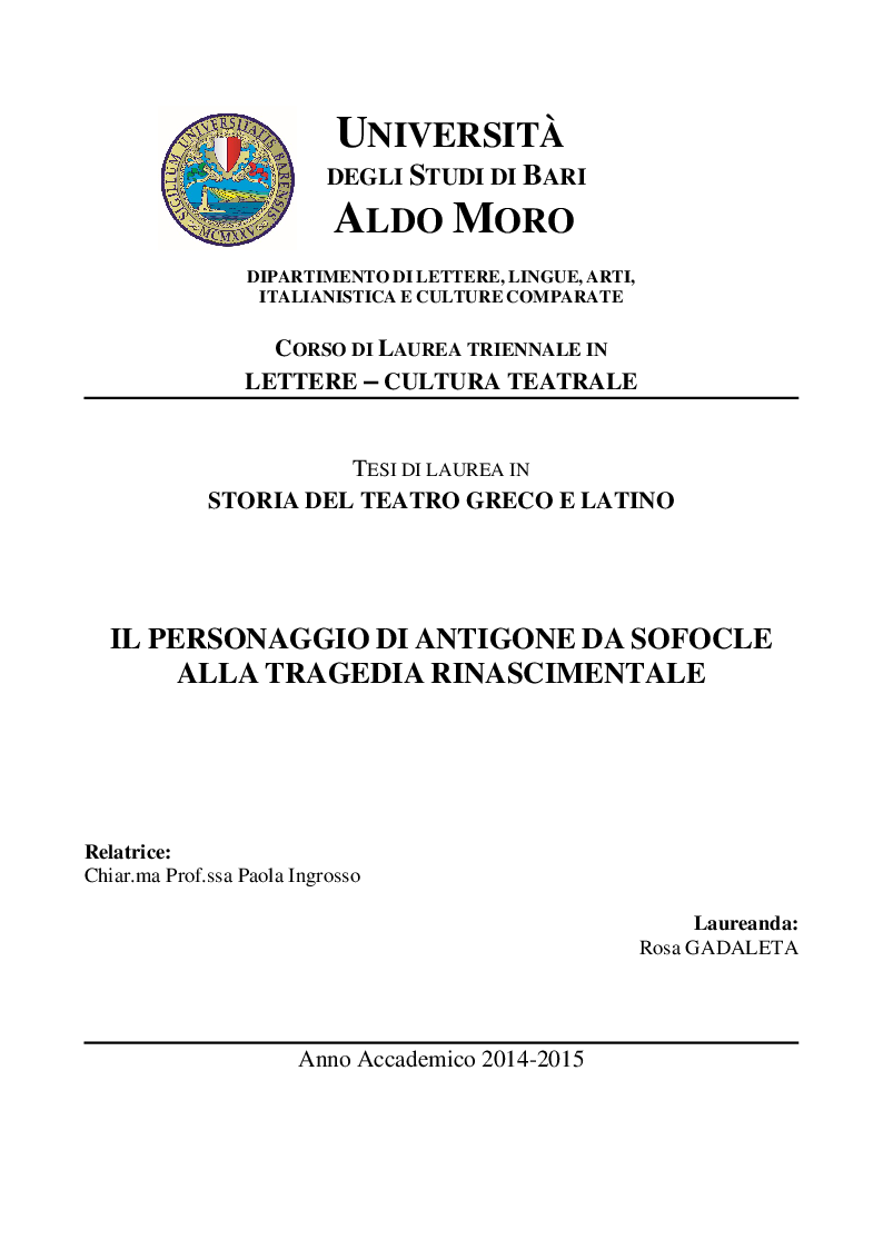 Anteprima della tesi: Il personaggio di Antigone da Sofocle alla tragedia rinascimentale, Pagina 1