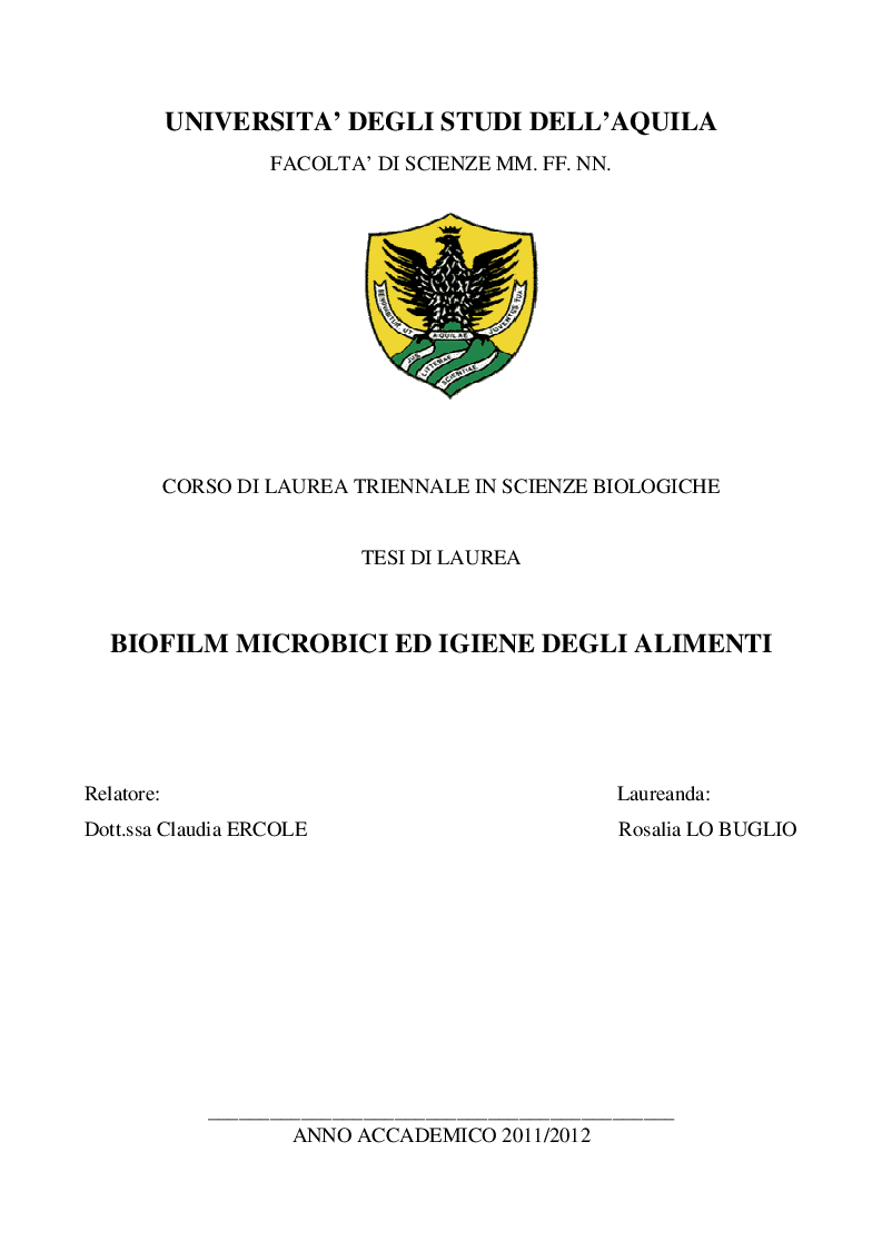Anteprima della tesi: Biofilm microbici e igiene degli alimenti, Pagina 1