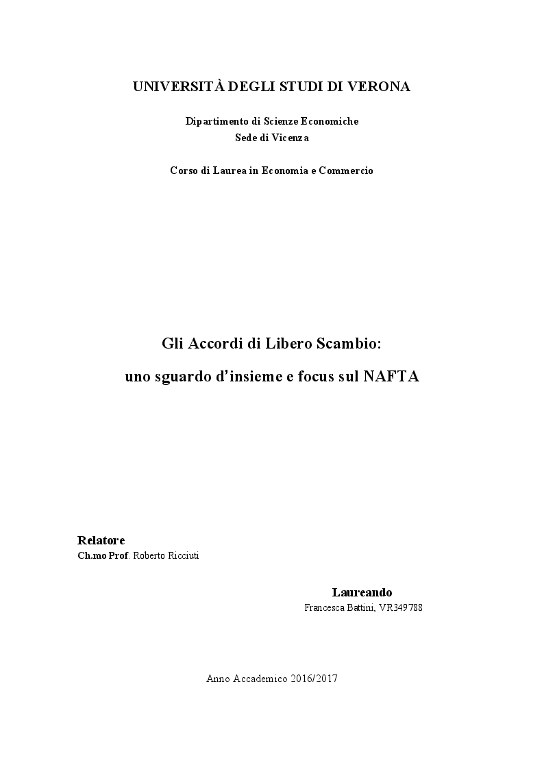 Anteprima della tesi: Gli Accordi di Libero Scambio: uno sguardo d’insieme e focus sul NAFTA, Pagina 1