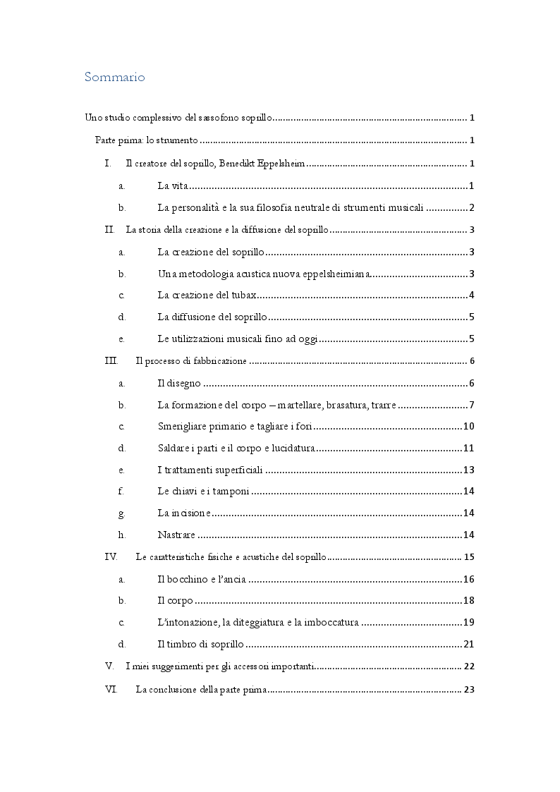 Indice della tesi: Uno studio complessivo del sassofono soprillo, Pagina 1