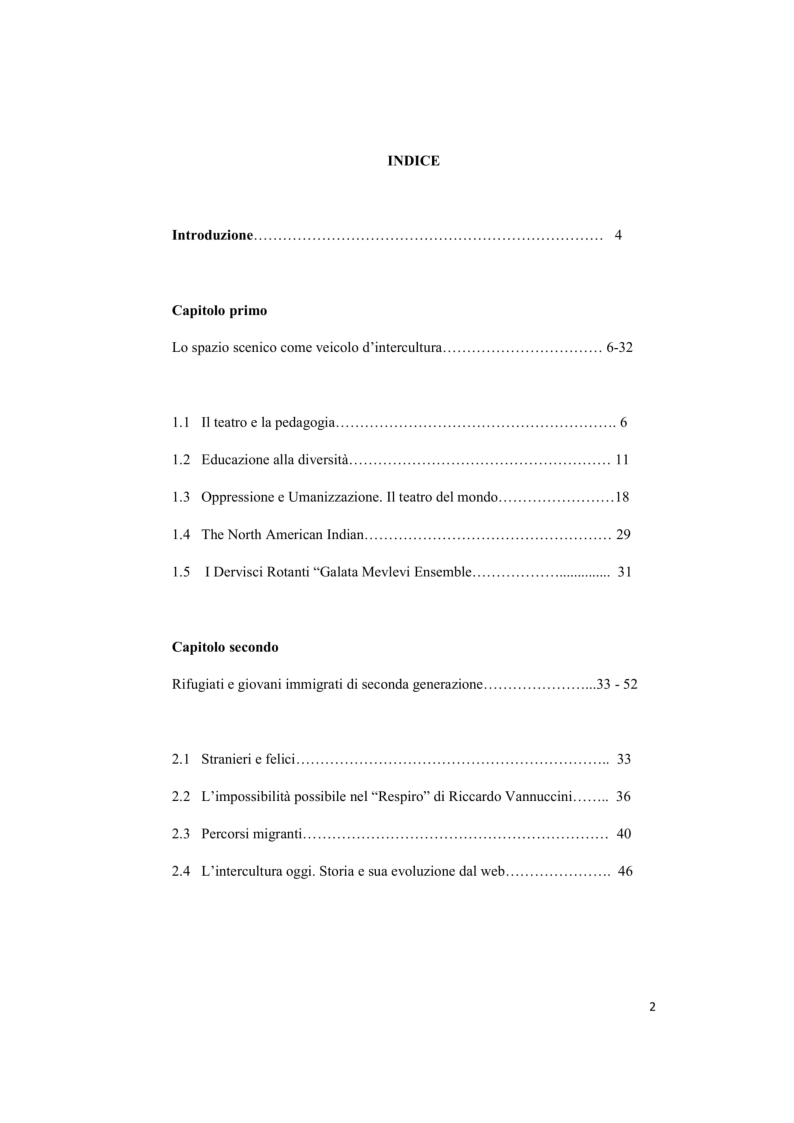 Indice della tesi: Il teatro come veicolo d'intercultura, Pagina 1