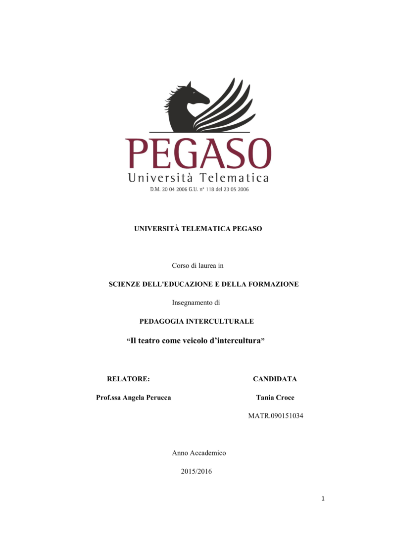 Anteprima della tesi: Il teatro come veicolo d'intercultura, Pagina 1