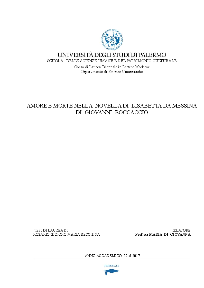 Anteprima della tesi: Amore e morte nella novella di Lisabetta da Messina di Giovanni Boccaccio, Pagina 1