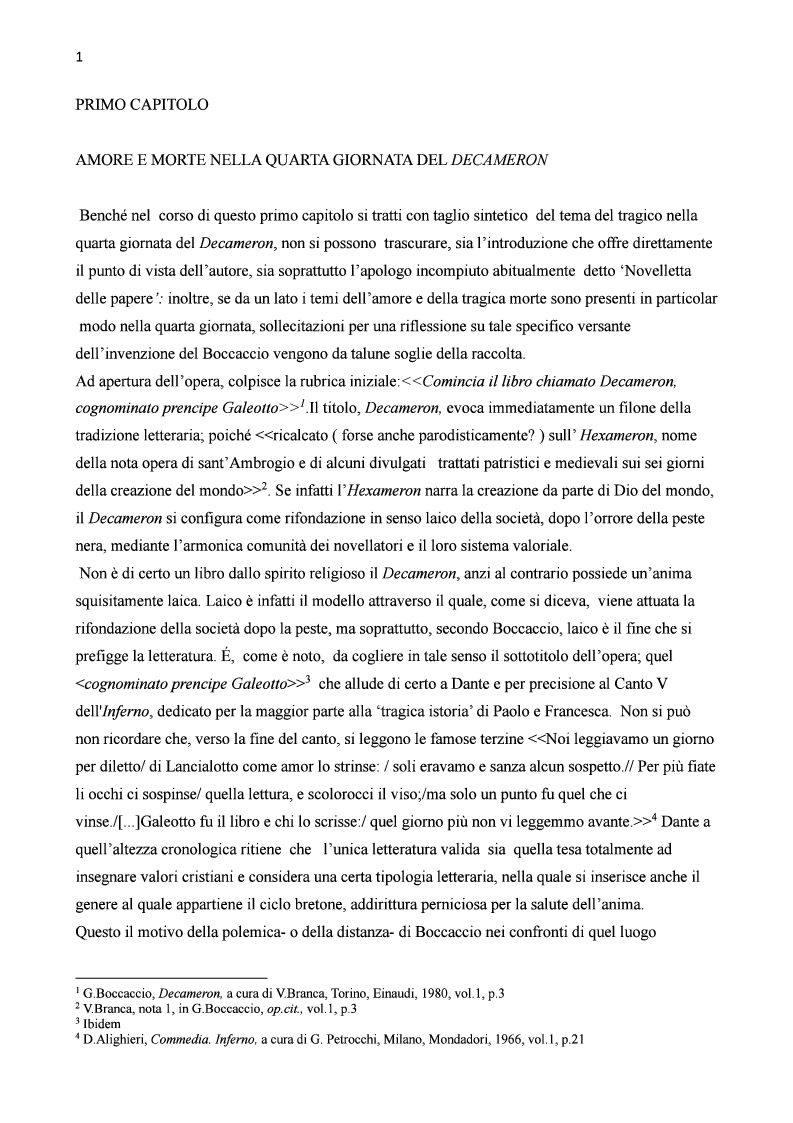 Anteprima della tesi: Amore e morte nella novella di Lisabetta da Messina di Giovanni Boccaccio, Pagina 2