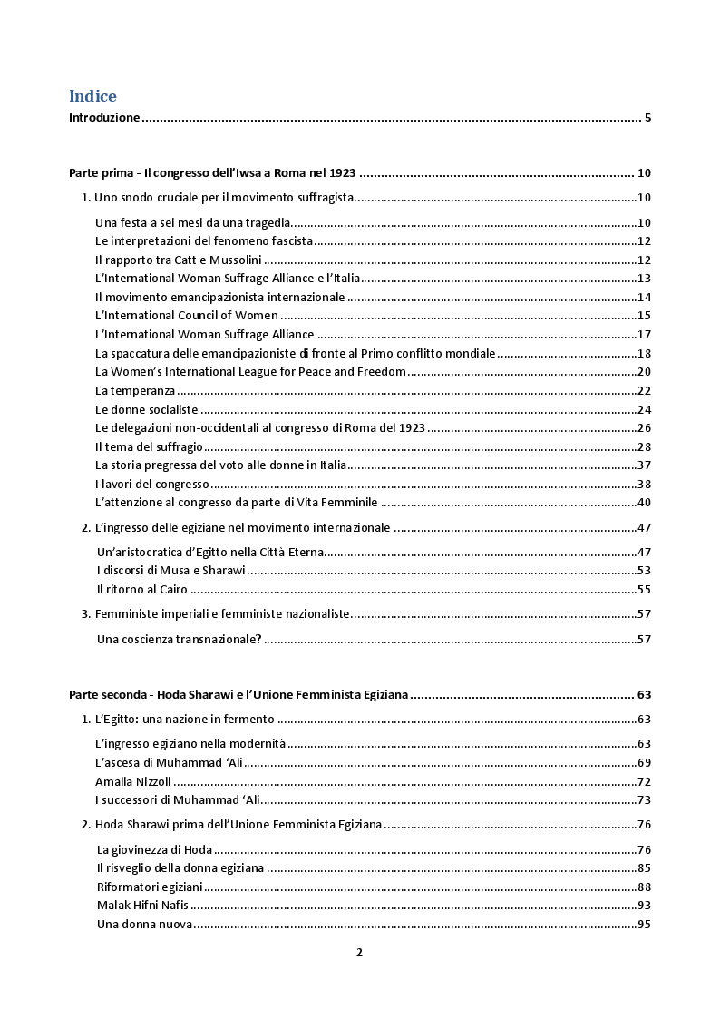 Indice della tesi: Hoda Sharawi e il movimento internazionale delle donne (1919-1947), Pagina 1