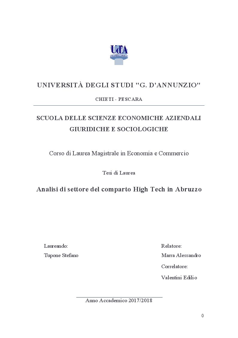 Anteprima della tesi: Analisi di settore del comparto High Tech in Abruzzo, Pagina 1