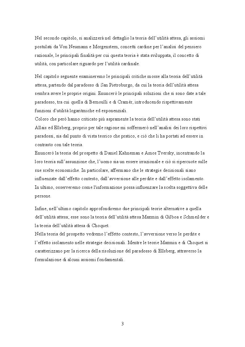 Anteprima della tesi: L'analisi dell'incertezza mediante lo studio della teoria dell'utilità attesa di Von Neumann e Morgenstern, Pagina 3