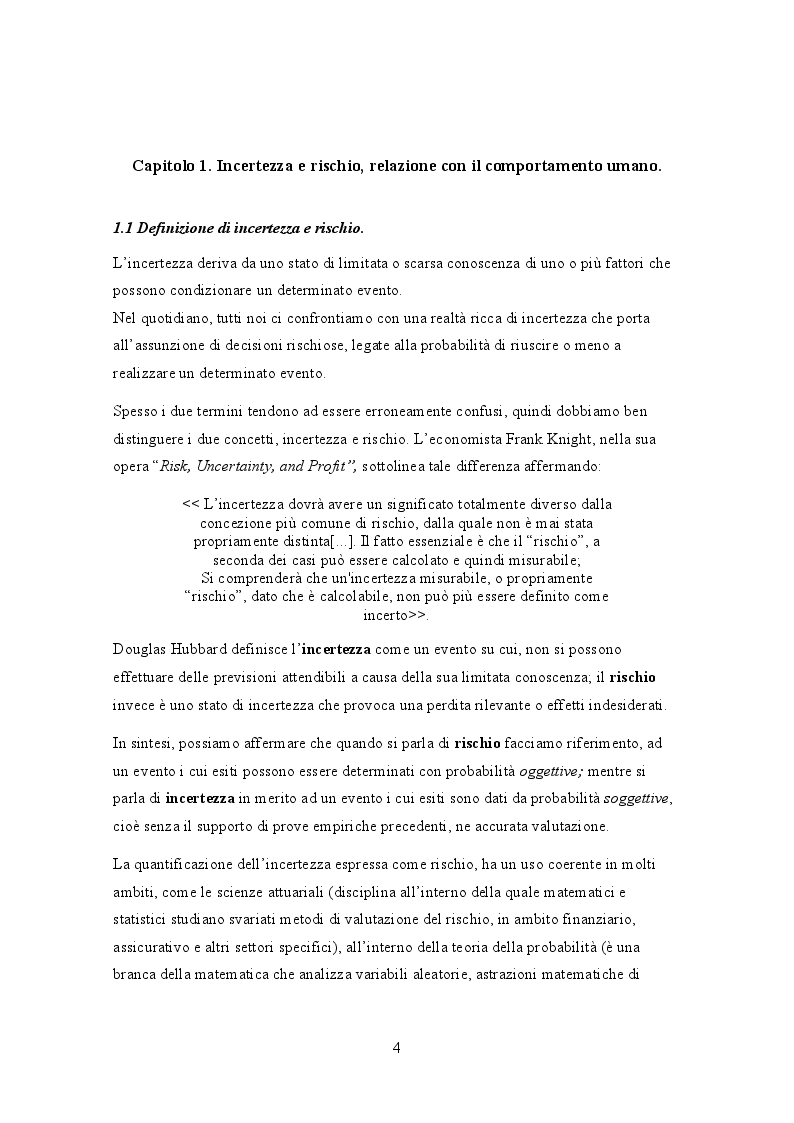 Anteprima della tesi: L'analisi dell'incertezza mediante lo studio della teoria dell'utilità attesa di Von Neumann e Morgenstern, Pagina 4
