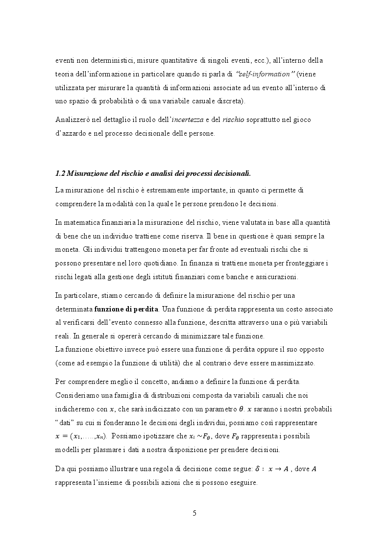 Anteprima della tesi: L'analisi dell'incertezza mediante lo studio della teoria dell'utilità attesa di Von Neumann e Morgenstern, Pagina 5
